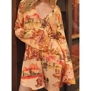 New with Tags NastyGal Rodeo‎ Boho Festival Plunge Smock Mini Dress Size 0